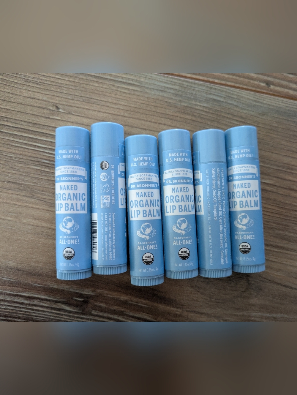 Dr‎ Bronners Naked Organic Lip Balm All-One USA Hemp Oil 0.15 oz Pack Of 6